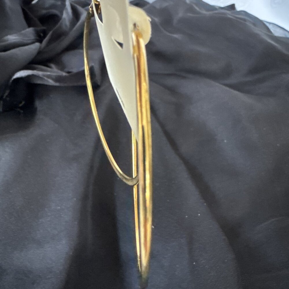 Lovely Big 2.5" Gold Thin Flat Hoop Earrings NEW - Picture 5 of 7